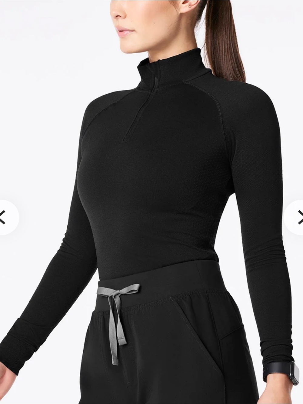 Figs Black Salta Seamless ¼ Zip Longsleeve  Sz M EUC